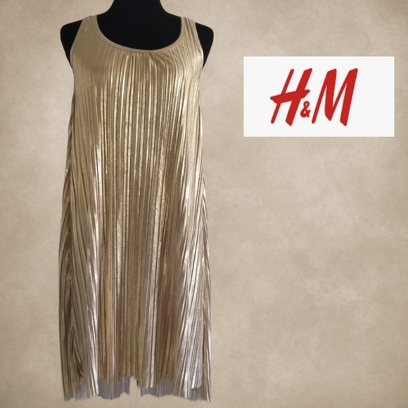 H&M | Dresses | Hm Gold Metallic High Low Dress | Poshmark